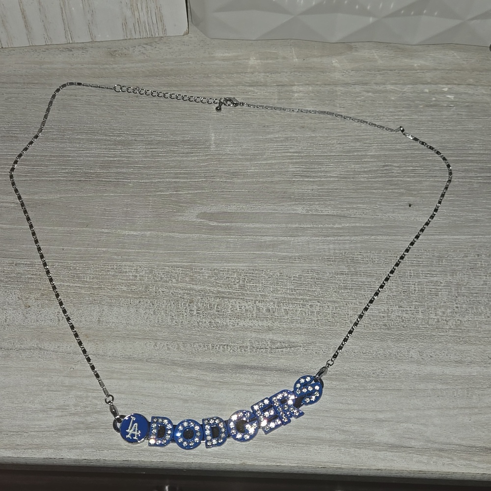 Blue Dodgers Necklace With Bling - Picture 2 of 5